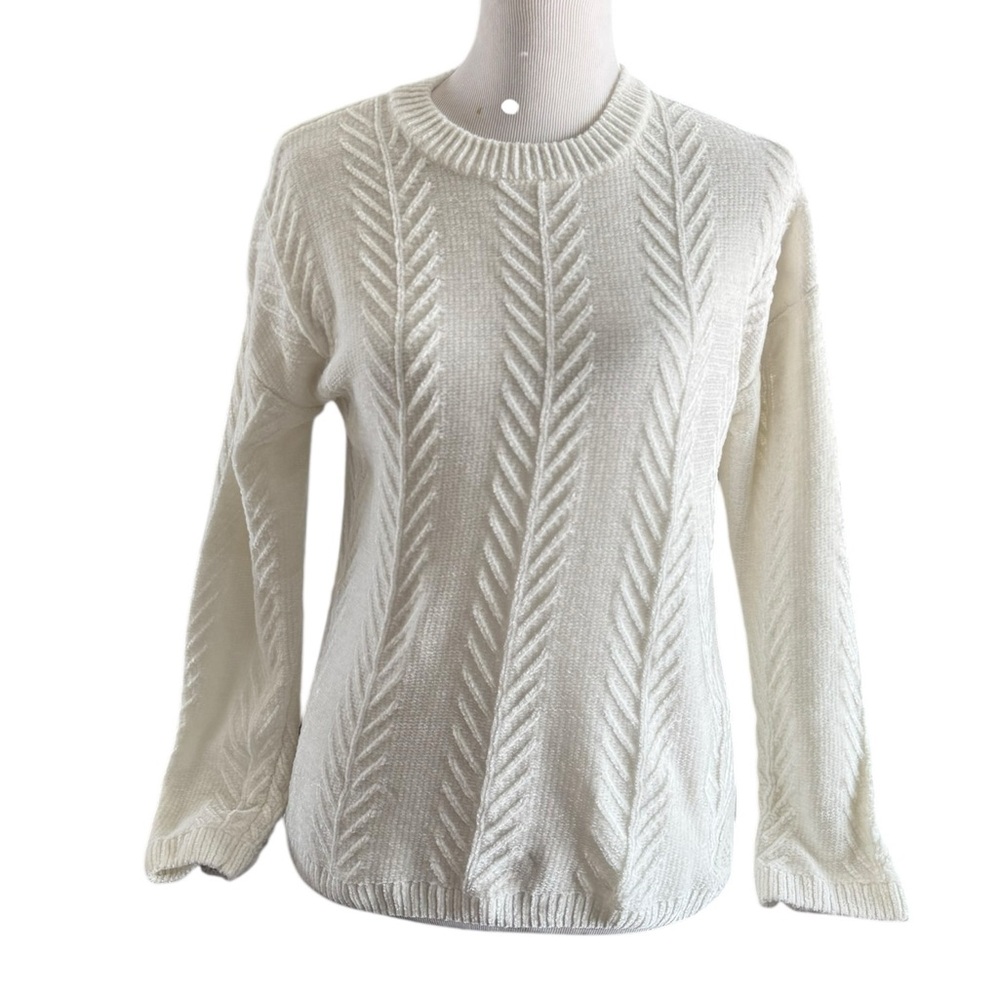 🌼5 for 25🌼 Orvis Womens Off White Cream Chenille Crewneck Sweater Size S